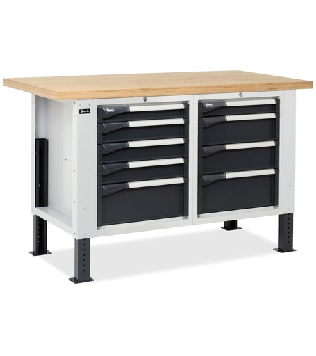 BR workbench 150 cm with 1 drawer cabinet with 4 drawers and 1 drawer cabinet with 5 drawers – Light grey + Anthracite grey (RAL 7035+7016)