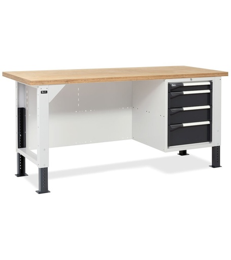 BR workbench 200 cm with 1 drawer cabinet with 4 drawers – Light grey + Anthracite grey (RAL 7035+7016)