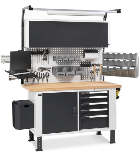 BR workbench 150 cm with tool panel – Light grey + Anthracite grey (RAL 7035+7016)