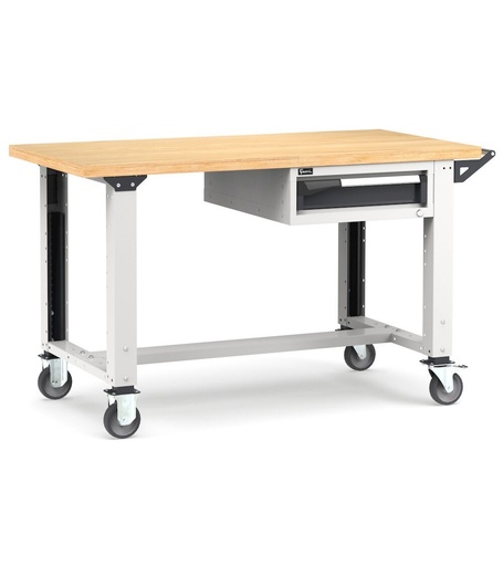 Work Master workbench with castors and 1 drawer 1x100 – H 921/1271 mm