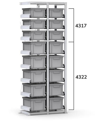 Rayonnage d'extension avec 16 caisses Euro Box 400x300 mm, L760 x P421 x H2003 mm