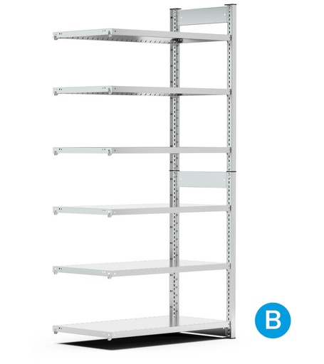 Rayonnage d'extension pour bacs à bec taille 4A5, 6 tablettes, L1028 x P521 x 2016 mm
