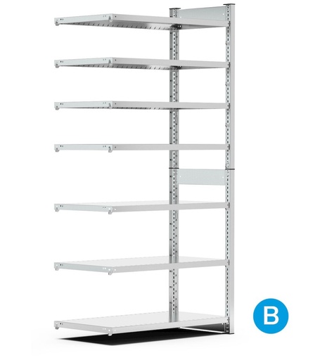 Rayonnage d'extension pour bacs à bec taille 4/4A5, 7 tablettes, L1028 x P521 x 2016 mm