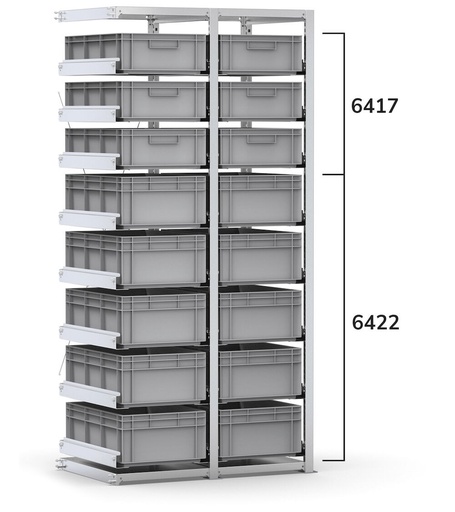 Rayonnage d'extension avec 16 caisses Euro Box 600x400 mm, L960 x P621 x H2003 mm