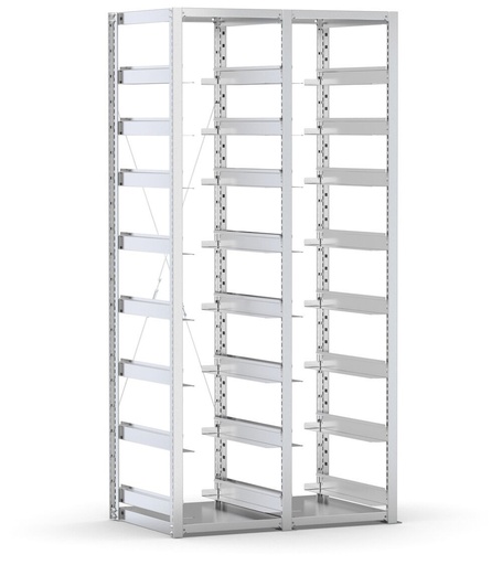 Rayonnage vide pour caisses 600x400 mm, L1010 x P621 x H2003 mm