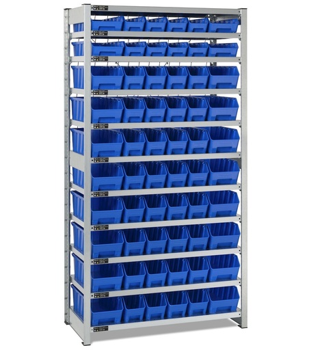 Regal mit 11 Fachböden und 60 RK Box Air Behältern, B1057 x T521 x H2011 mm