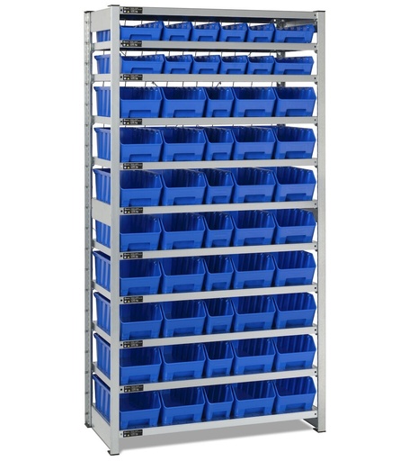 Rayonnage avec 11 tablettes et 52 bacs RK Box Air, L1057 x P521 x H2011 mm