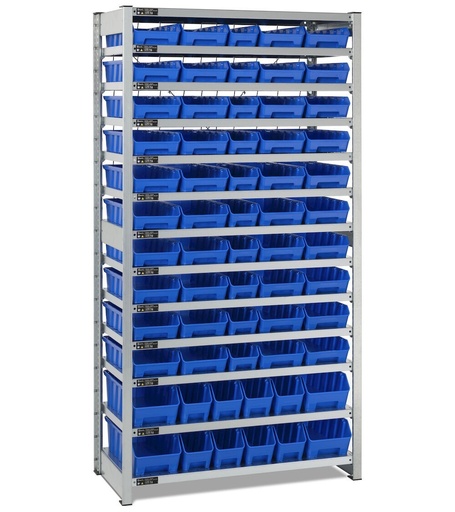 Rayonnage avec 13 tablettes et 62 bacs RK Box Air, L1057 x P521 x H2011 mm