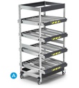 Scaffale con 4 telai inclinabili con ruote