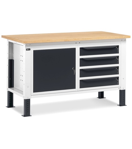 Work Up workbench 150 cm with 1 drawer cabinet with 4 drawers, 1 cabinet with door and half shelf