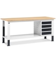 Banco da lavoro Work Up 200 cm con 1 armadio a cassetti con 4 cassetti – Grigio chiaro + Grigio antracite (RAL 7035+7016)