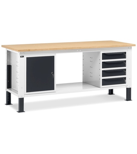 Work Up workbench 200 cm with 1 drawer cabinet with 4 drawers and 1 cabinet with door