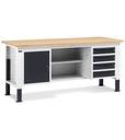Banco da lavoro WORK2007 con 1 armadio a cassetti con 4 cassetti, 1 armadio con porta e 2 semipiani, L 200 cm