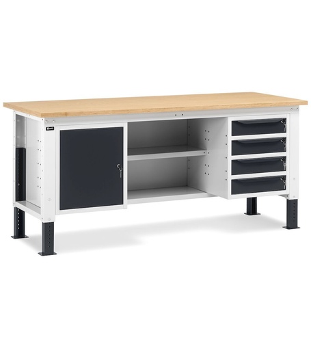 Work Up workbench 200 cm with 1 drawer cabinet with 4 drawers, 1 cabinet with door and 2 half shelves