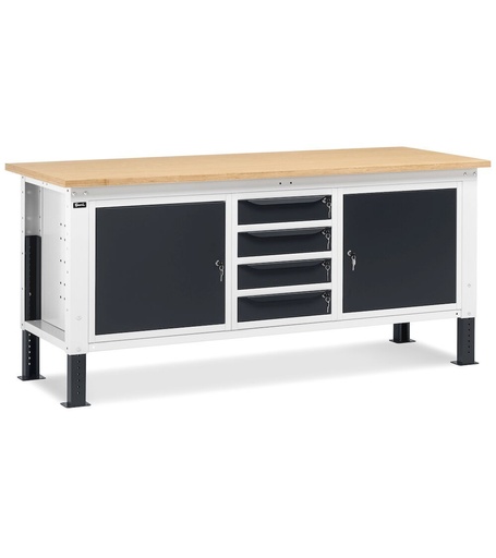 Work Up workbench 200 cm with 1 cabinet with 4 drawers and 2 cabinets with door