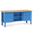 Banco da lavoro WORK2008 con 1 armadio a cassetti con 4 cassetti, 1 armadio con porta e 2 semipiani, L 200 cm