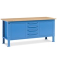 Banco da lavoro WORK2010 con 1 armadio con 4 cassetti e 2 armadi con porta, L 200 cm