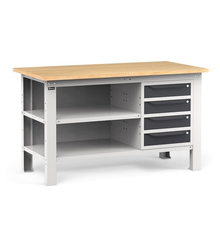 Workbench with 4 drawers, rear panel and shelf, 150 cm, Grey and anthracite