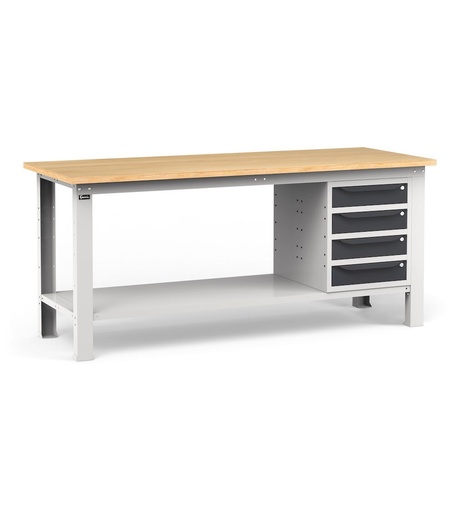 Werkstatt-Werkbank mit 4 Schubladen, 200 cm, Grau und Anthrazit