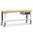 Banco lavoro con ruote e 1 cassetto, 200 cm, grigio e antracite