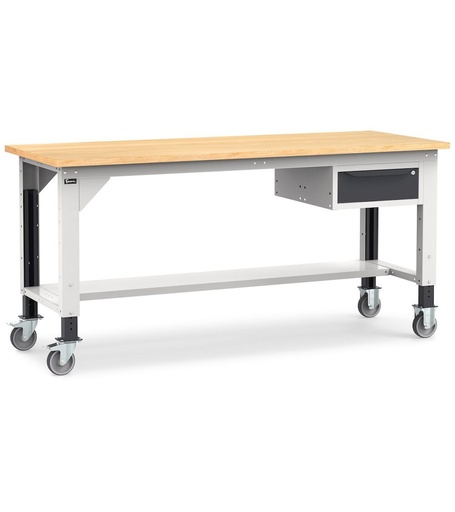 Workbench with castors and 1 drawer, 200 cm, grey and anthracite