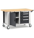 Banco con ruote con porta con 4 cassetti 1x100 2x150 1x200 1xPR Master – H 921/1271 mm