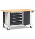 Banco professionale con ruote, 4 cassetti e morsa, 150 cm, grigio e antracite