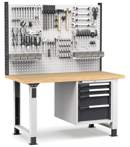 Work Master workbench with 4 drawers 2x75 1x150 1x200 – H 1708/2058 mm