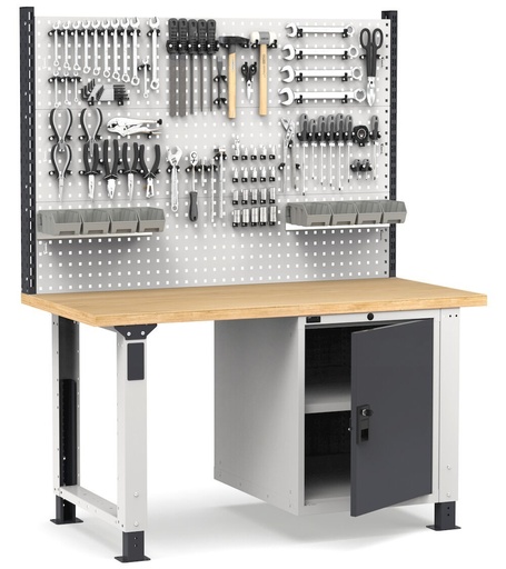 Height-adjustable Work Master workbench with door 1xPR and tool wall