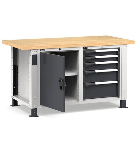 Work Master workbench with door and 5 drawers 2x75 1x100 1x150 1x200 1xPR – H 765/1115 mm