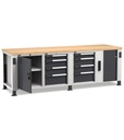 Banco professionale con 8 cassetti, porta, ripiano regolabile, morsa e allacciamenti, 250 cm, grigio e antracite