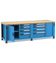 Banco professionale con 8 cassetti porta, ripiano regolabile e morsa, 250 cm, blu e antracite