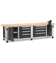 Banco professionale con 8 cassetti, porta, ripiano regolabile e morsa, 300 cm, grigio e antracite