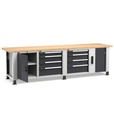 Banco professionale con 8 cassetti, porta, ripiano regolabile, morsa e allacciamenti, 300 cm, grigio e antracite