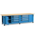 Banco professionale con 8 cassetti, porta, ripiano regolabile e morsa, 300 cm, blu e antracite