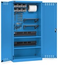 Armadio caricabatterie con ante battenti, pannelli forati, accessori, L1023 x P555 x H2000 mm – Blu (RAL 5012)
