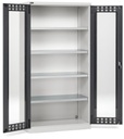 Armadio con ante a battente fessurate in policarbonato, 4 ripiani, L1023 x P555 x H2000 mm – Grigio chiaro + Grigio antracite (RAL 7035+7016)