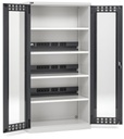 Armadio caricabatterie con ante in policarbonato, 4 piani/pannelli forati, L1023 x P555 x H2000 mm, PERFOM 14037