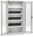 Armadio caricabatterie con ante in policarbonato, 4 piani/pannelli forati, L1023 x P555 x H2000 mm – Grigio chiaro (RAL 7035)