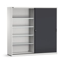 Armadio in metallo, porte scorrevoli e ripiani, L2040 x P600 x H2000 mm, RAL 7035 + 7016
