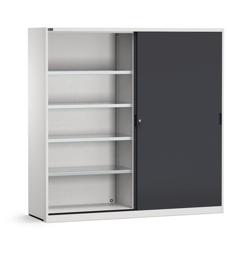Armario metálico, puertas correderas y estantes, An2040 x P600 x Al2000 mm, RAL 7035 + 7016