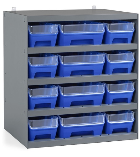 Regal mit 12 RK Box Air Behältern mit Teilern und Frontblenden