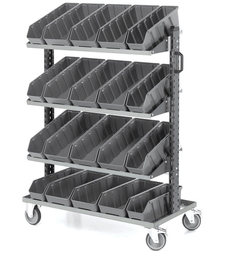 Chariot pour petites pièces avec 20 bacs pour rayonnages RK, Linea 391