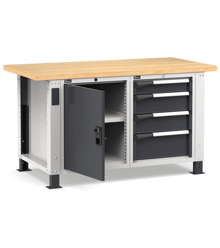 Work Master workbench with door and 4 drawers 1x100 2x150 1x200 1xPR – H 765/1115 mm