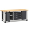 Banco professionale con 4 cassetti, anta, ripiano regolabile e morsa, 200 cm, grigio e antracite