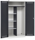 Armadio multiuso con ante battente fessurate, ripiani e divisorio, L1023 x P555 x H2000 mm – Grigio chiaro + Grigio antracite (RAL 7035+7016)