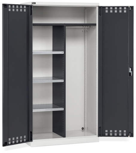 Armario multiusos con puertas batientes ranuradas, estantes y separador, An1023 x P555 x Al2000 mm