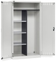 Armadio multiuso con ante battente fessurate, ripiani e divisorio, L1023 x P555 x H2000 mm – Grigio chiaro (RAL 7035)