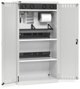 Armadio caricabatterie con griglia areazione, pannelli forati, accessori, L1023 x P555 x H2000 – Grigio chiaro (RAL 7035)