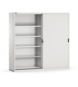 Armadio in metallo, porte scorrevoli e ripiani, L2040 x P600 x H2000 mm, RAL 7035